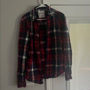 Aeropostale Men's Plaid Button Down Shirt - Red and Black